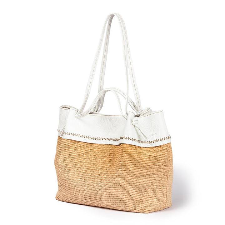 Roberta Gandolfi Ambra large borsa a mano o shopping in rafia e pelle martellata Spedizione Gratuita