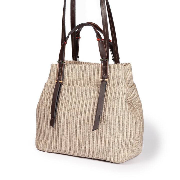 Roberta Gandolfi Fernanda Tote in rafia con finiture in pelle di vitello a doppia portabilità mano o shopping Pezzi Unici