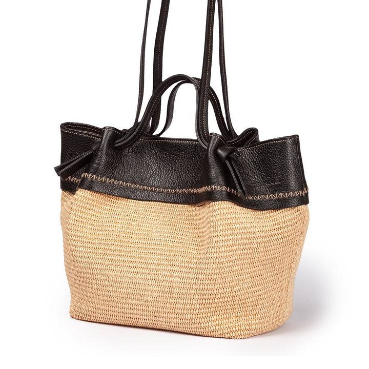 Roberta Gandolfi Ambra large borsa a mano o shopping in rafia e pelle martellata Qualità Garantita