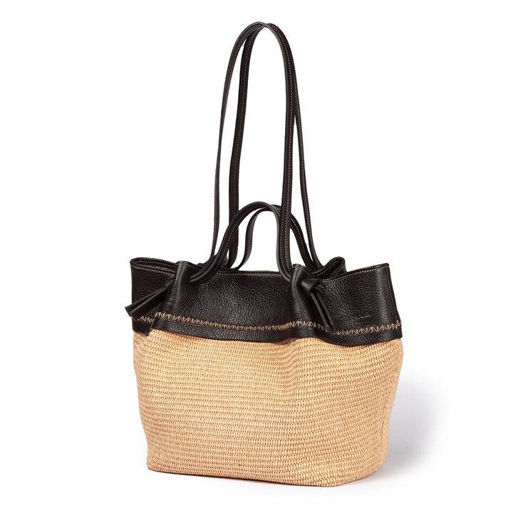 Roberta Gandolfi Ambra large borsa a mano o shopping in rafia e pelle martellata Qualità Garantita