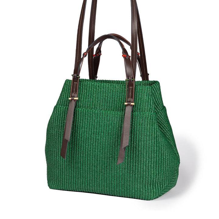 Roberta Gandolfi Fernanda Tote in rafia con finiture in pelle di vitello a doppia portabilità mano o shopping Promozione Limitata
