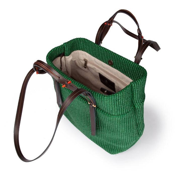 Roberta Gandolfi Fernanda Tote in rafia con finiture in pelle di vitello a doppia portabilità mano o shopping Promozione Limitata