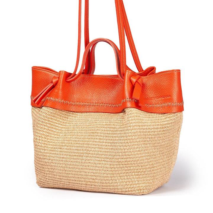 Roberta Gandolfi Ambra large borsa a mano o shopping in rafia e pelle martellata Outlet