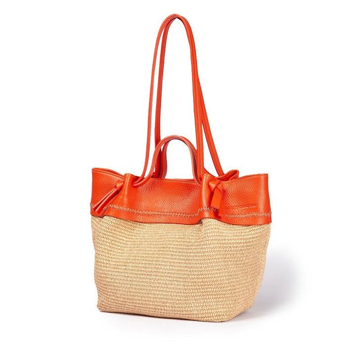 Roberta Gandolfi Ambra large borsa a mano o shopping in rafia e pelle martellata Outlet