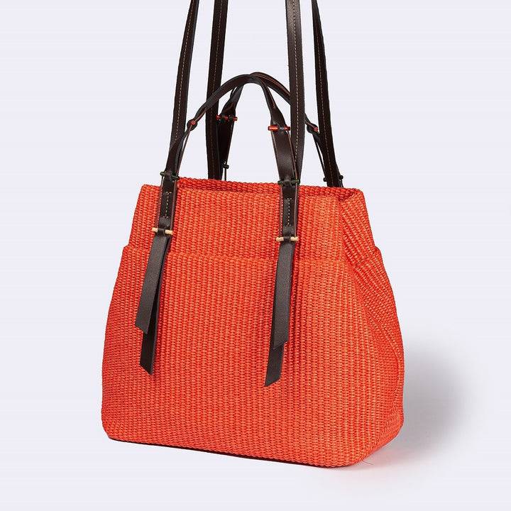 Roberta Gandolfi Fernanda Tote in rafia con finiture in pelle di vitello a doppia portabilità mano o shopping In Vendita