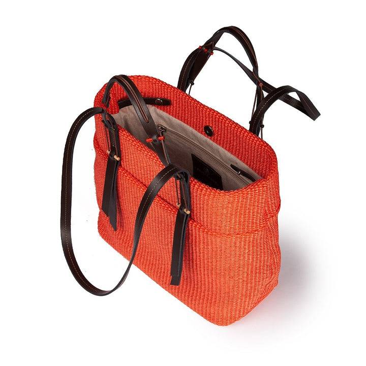 Roberta Gandolfi Fernanda Tote in rafia con finiture in pelle di vitello a doppia portabilità mano o shopping In Vendita