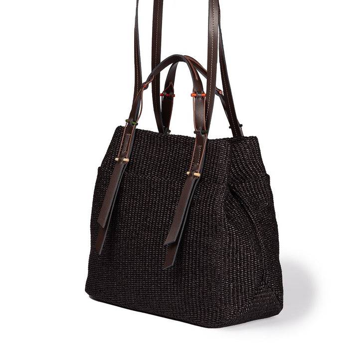 Roberta Gandolfi Fernanda Tote in rafia con finiture in pelle di vitello a doppia portabilità mano o shopping Saldi