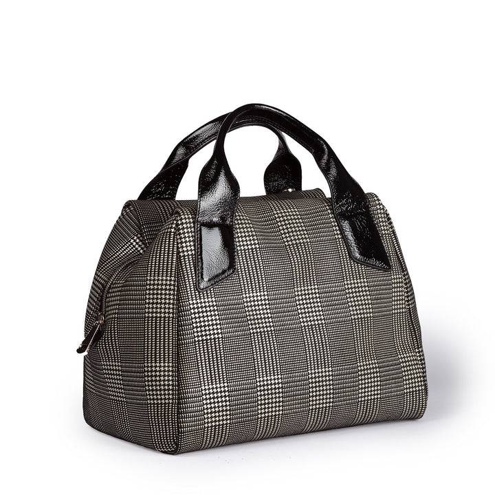 Roberta Gandolfi Arianna Boston in pelle stampa tartan con tracolla staccabile e regolabile In Linea