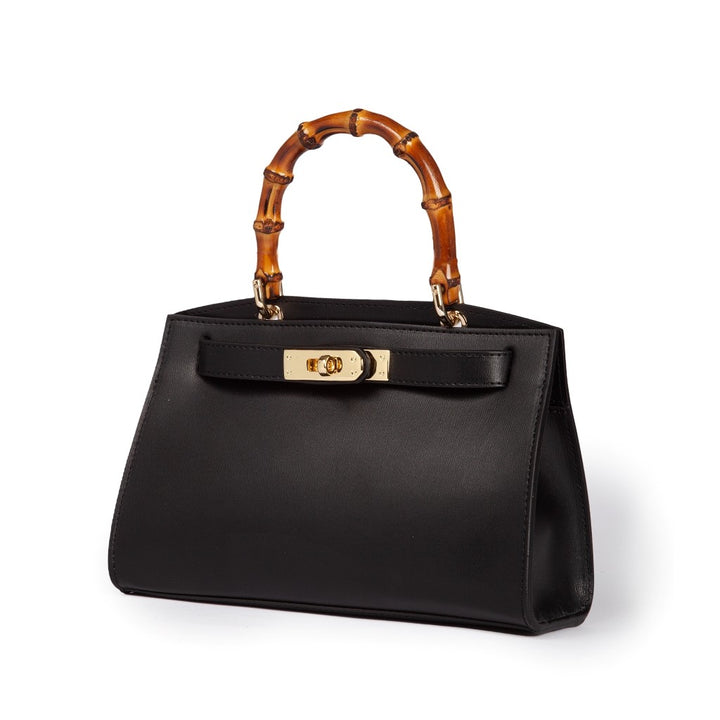 Roberta Gandolfi Lola small borsa in pelle con manico in vero legno di bambù e tracolla staccabile Vendita Calda