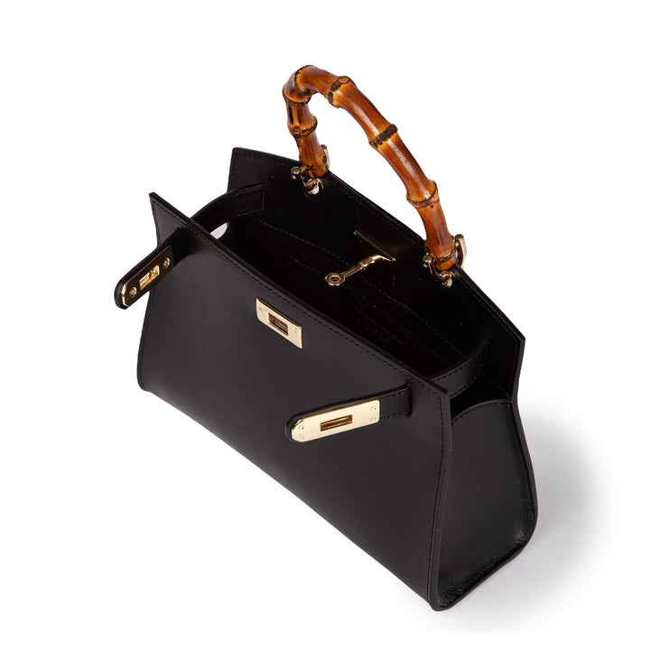 Roberta Gandolfi Lola small borsa in pelle con manico in vero legno di bambù e tracolla staccabile Vendita Calda