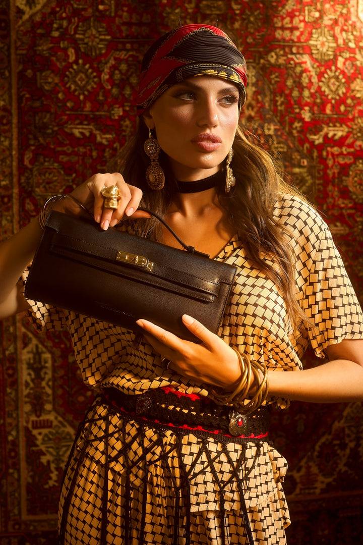 Roberta Gandolfi Jade cluch borsa in pelle con chiusura manico retrattile e tracolla staccabile e regolabile Negozio
