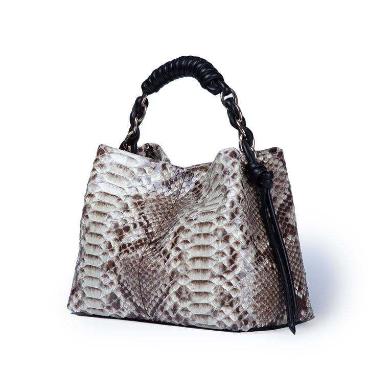 Roberta Gandolfi Amina Pitone small borsa a mano in pitone con finiture in pelle manico tubolare fasciato e tracolla staccabile 2025