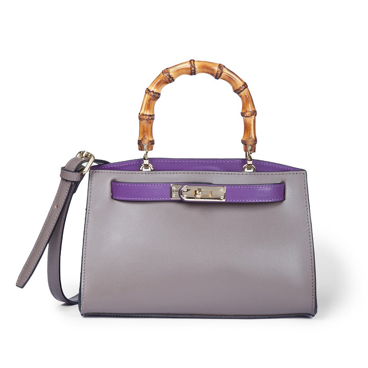 Roberta Gandolfi Lola small borsa in pelle con manico in vero legno di bambù e tracolla staccabile