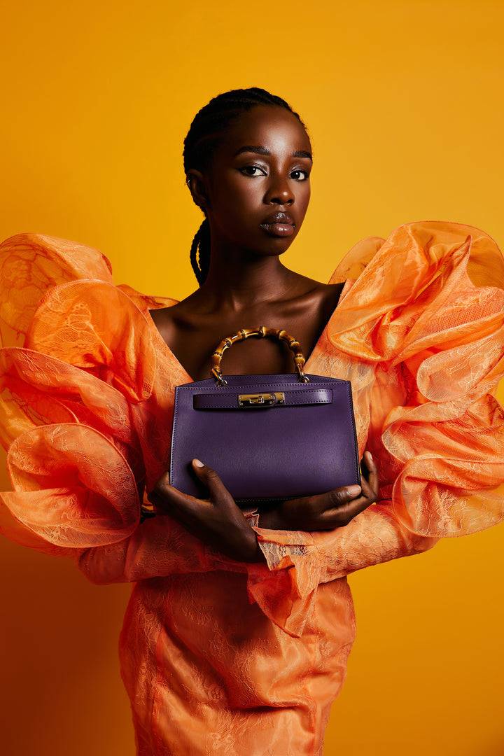 Roberta Gandolfi Lola small borsa in pelle con manico in vero legno di bambù e tracolla staccabile Sconto