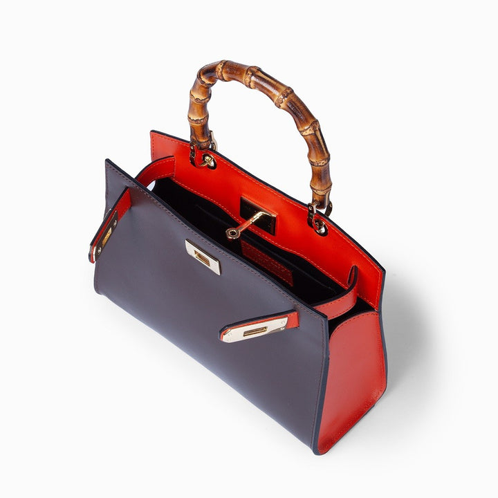 Roberta Gandolfi Lola small borsa in pelle con manico in vero legno di bambù e tracolla staccabile Nuova