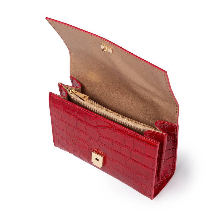 Roberta Gandolfi Nicole cocco compact crossbody borsa in pelle stampa cocco con tramezza interna e tasca esterna con tracolla staccabile e regolabile Spedizione Gratuita