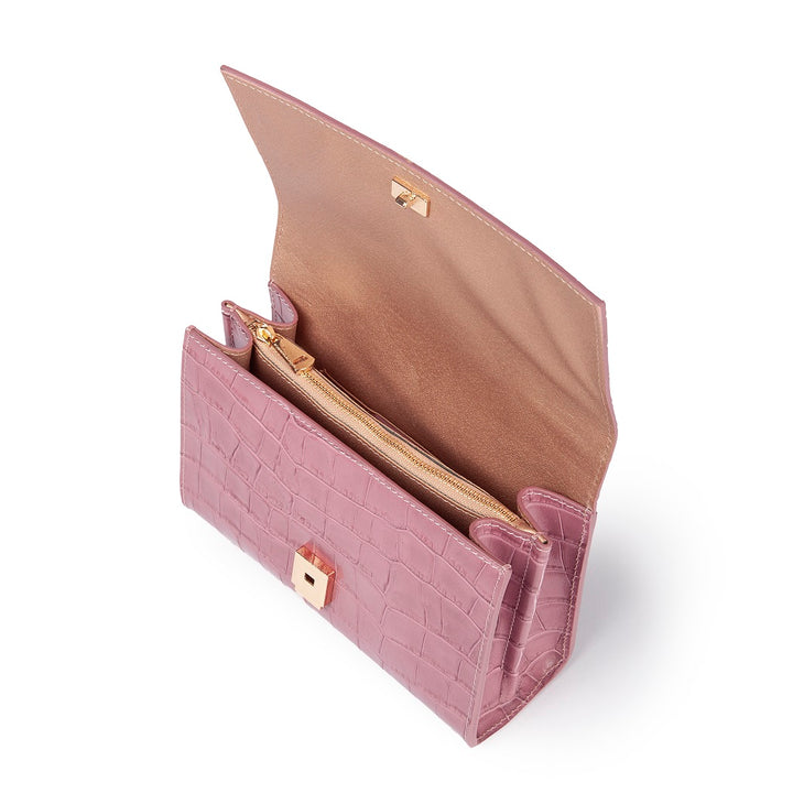 Roberta Gandolfi Nicole cocco compact crossbody borsa in pelle stampa cocco con tramezza interna e tasca esterna con tracolla staccabile e regolabile Soddisfazione Garantita