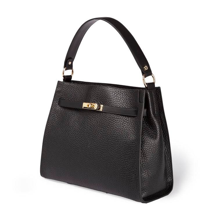 Roberta Gandolfi Frida Satchel in pelle martellata con tracolla logata in tessuto regolabile Vendita Economica