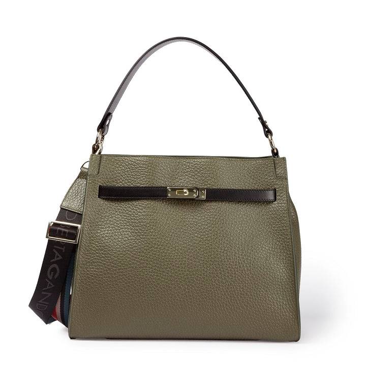 Roberta Gandolfi Frida Satchel in pelle martellata con tracolla logata in tessuto regolabile