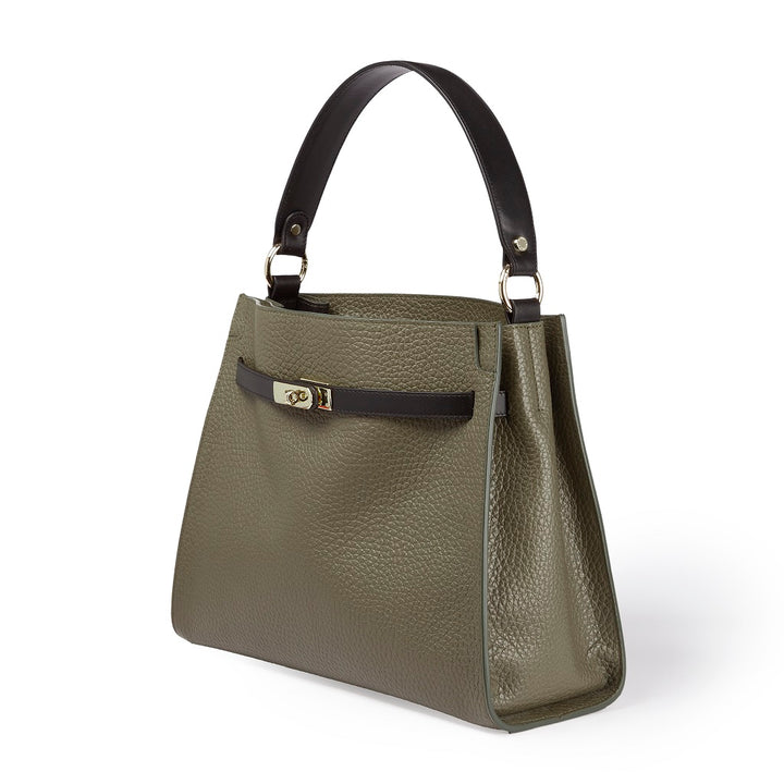 Roberta Gandolfi Frida Satchel in pelle martellata con tracolla logata in tessuto regolabile Saldi Di Fabbrica