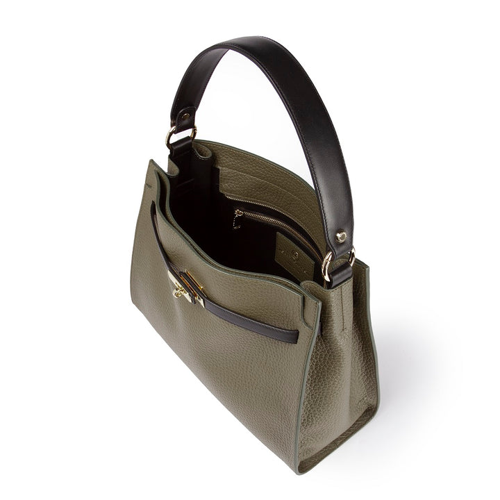 Roberta Gandolfi Frida Satchel in pelle martellata con tracolla logata in tessuto regolabile Saldi Di Fabbrica