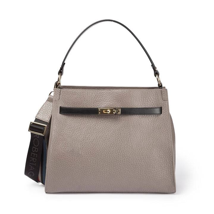 Roberta Gandolfi Frida Satchel in pelle martellata con tracolla logata in tessuto regolabile