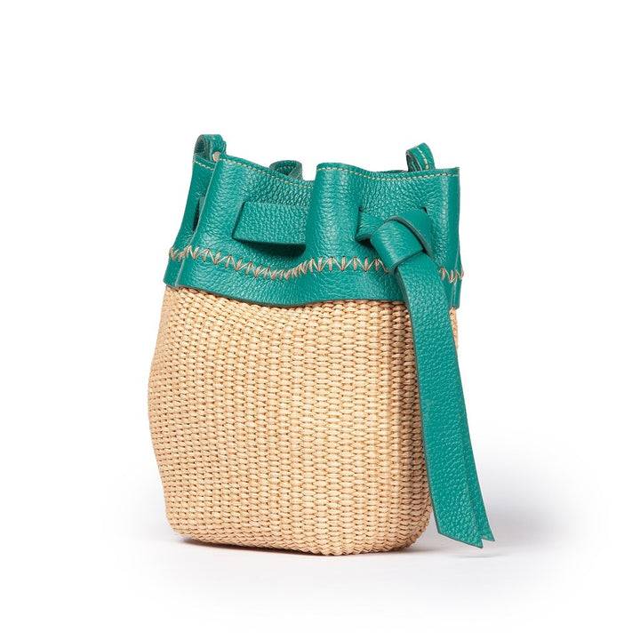 Roberta Gandolfi Ambra mini bucket in rafia e pelle martellata Sconto