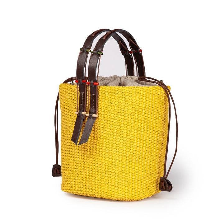 Roberta Gandolfi Fernanda Bucket in rafia con finiture in pelle di vitello con tracolla staccabile Offerte