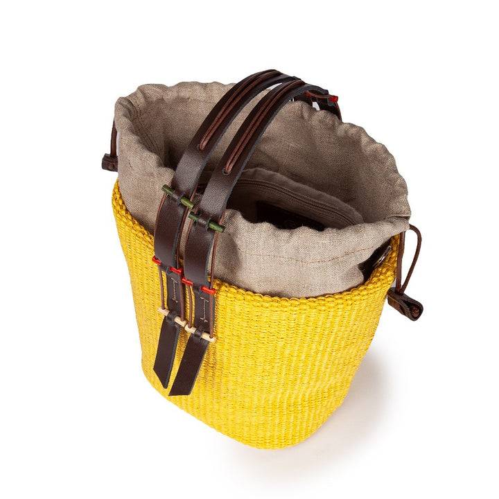 Roberta Gandolfi Fernanda Bucket in rafia con finiture in pelle di vitello con tracolla staccabile Offerte