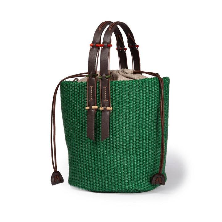Roberta Gandolfi Fernanda Bucket in rafia con finiture in pelle di vitello con tracolla staccabile Hotsell