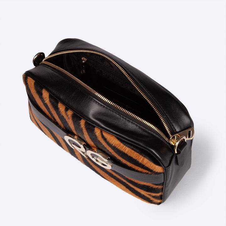 Roberta Gandolfi Dafne pony camera in pelle stampa animalier con tracolla staccabile Nuova