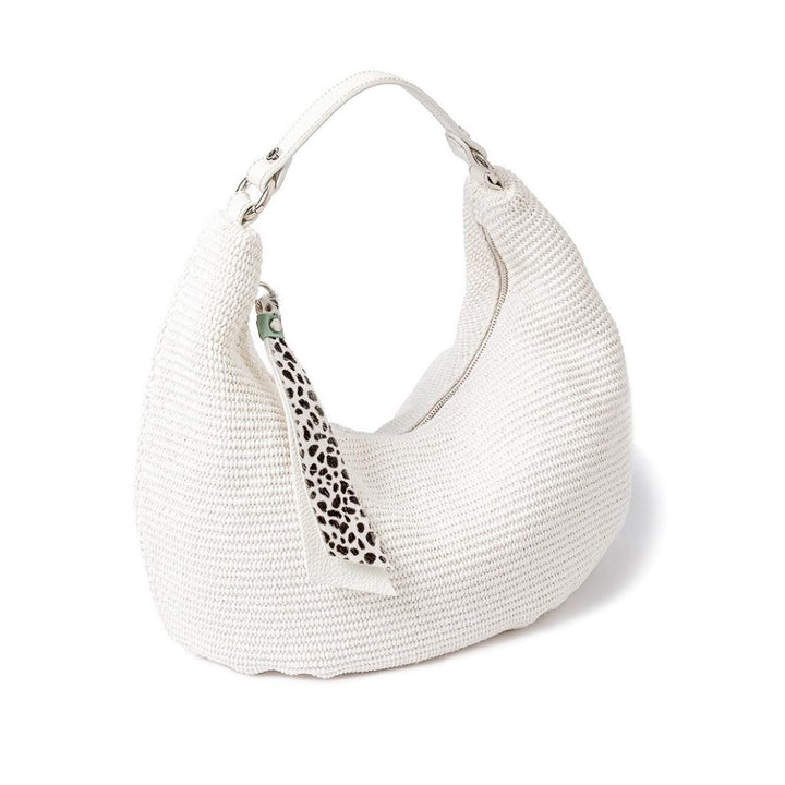 Roberta Gandolfi Beatrice Hobo medium in raffia e finiture in pelle con dettaglio animalier e tracolla staccabile Nuovo