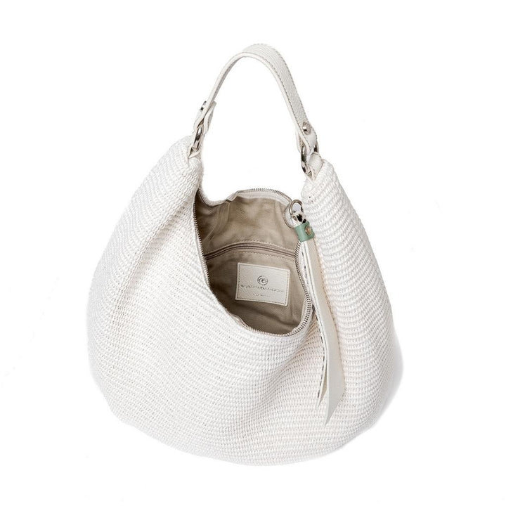 Roberta Gandolfi Beatrice Hobo medium in raffia e finiture in pelle con dettaglio animalier e tracolla staccabile Nuovo