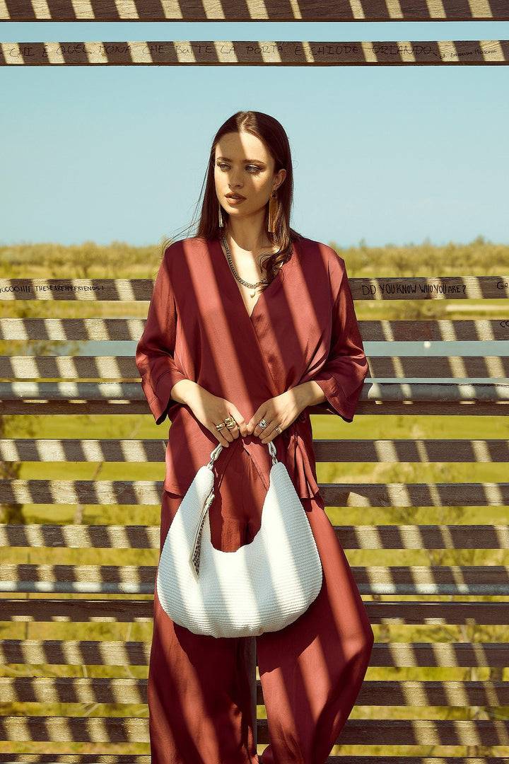 Roberta Gandolfi Beatrice Hobo medium in raffia e finiture in pelle con dettaglio animalier e tracolla staccabile Nuovo
