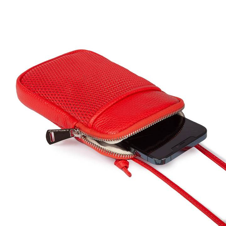Roberta Gandolfi Yuma Phone holder in pelle di vitello con tracolla staccabile e regolabile e tasca esterna Vendita Economica