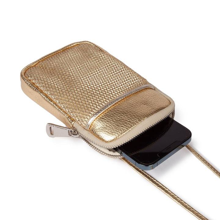 Roberta Gandolfi Yuma Phone holder in pelle di vitello con tracolla staccabile e regolabile e tasca esterna Vendite Flash