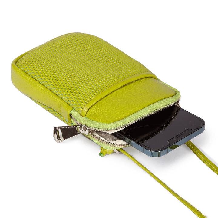 Roberta Gandolfi Yuma Phone holder in pelle di vitello con tracolla staccabile e regolabile e tasca esterna Negozio