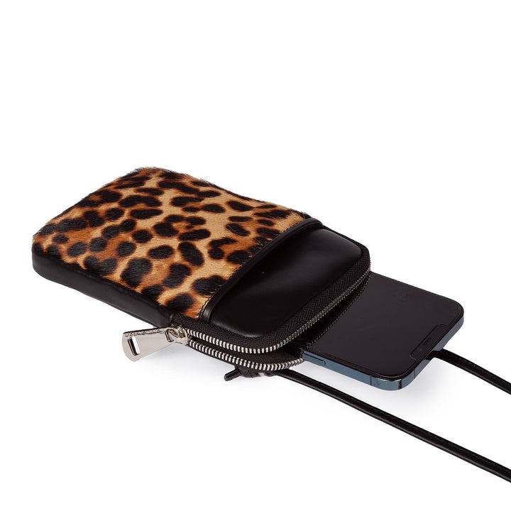 Roberta Gandolfi Phone holder pony stampa animalier e pelle di vitello con tracolla staccabile e regolabile In Saldo