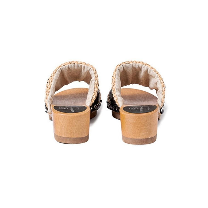 Roberta Gandolfi Sandalo Giulia platform in legno e tomaia in rafia e pelle di vitello laserata con disegno pizzo geometrico Spedizione Gratuita