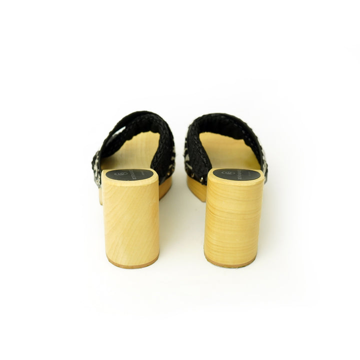 Roberta Gandolfi Diva Zebra sandali in legno incrociato con platform in rafia e pony stampa animalier Soddisfazione Garantita