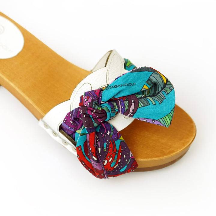 Roberta Gandolfi Lola Chain sandali in legno e pelle di vitello con fiocco stampa tropical Negozi Online