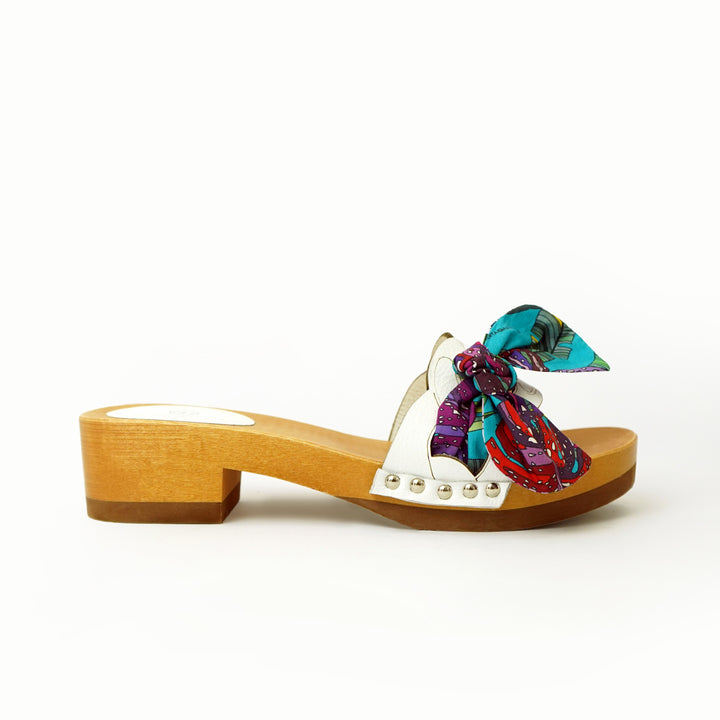 Roberta Gandolfi Lola Chain sandali in legno e pelle di vitello con fiocco stampa tropical Negozi Online
