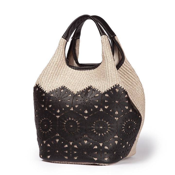 Roberta Gandolfi Giulia Handbag in rafia e pelle il pannello tagliato al laser è interamente cucito a mano con tracolla staccabile Fino Al -60%