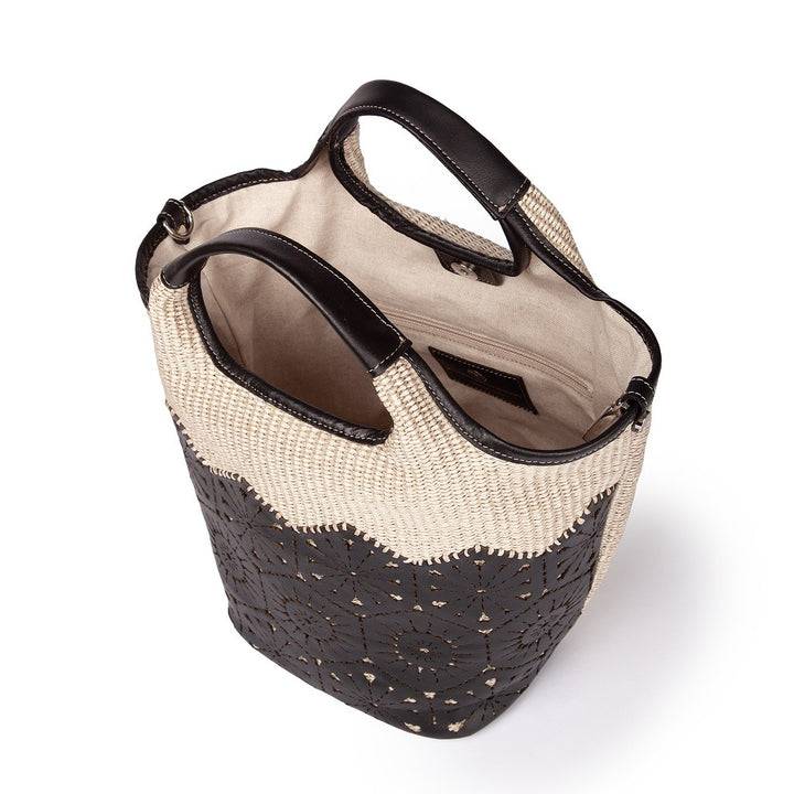 Roberta Gandolfi Giulia Handbag in rafia e pelle il pannello tagliato al laser è interamente cucito a mano con tracolla staccabile Fino Al -60%