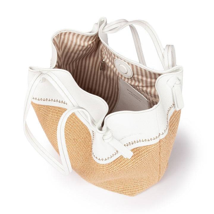 Roberta Gandolfi Ambra large borsa a mano o shopping in rafia e pelle martellata Online