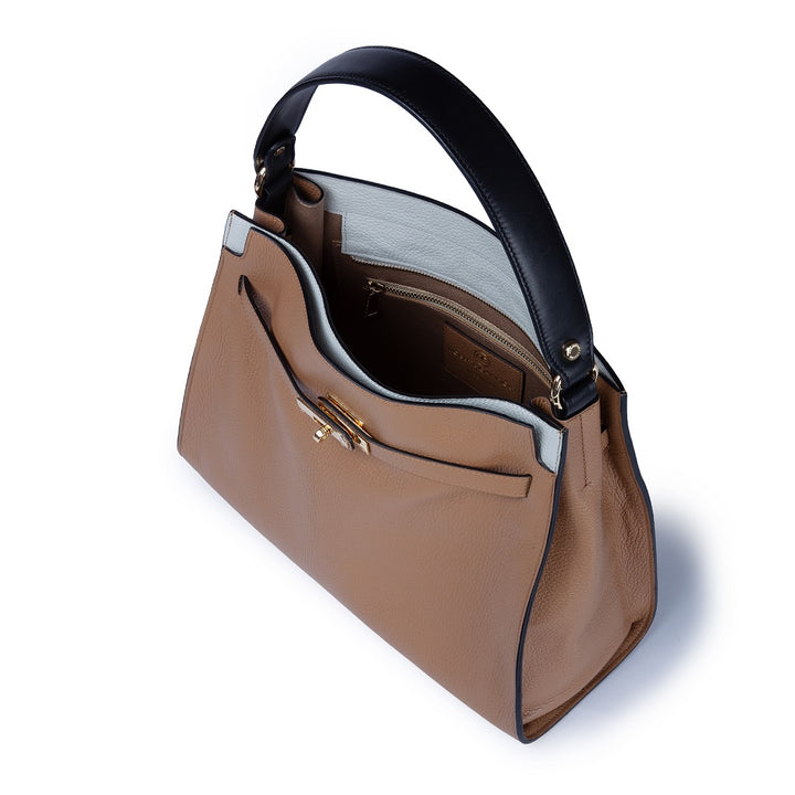 Roberta Gandolfi Frida Satchel in pelle martellata con tracolla logata in tessuto regolabile Moda