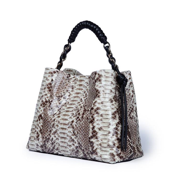 Roberta Gandolfi Amina Pitone large borsa a mano in pitone e finiture in pelle di vitello con manico tubolare fasciato e tracolla staccabile Novità