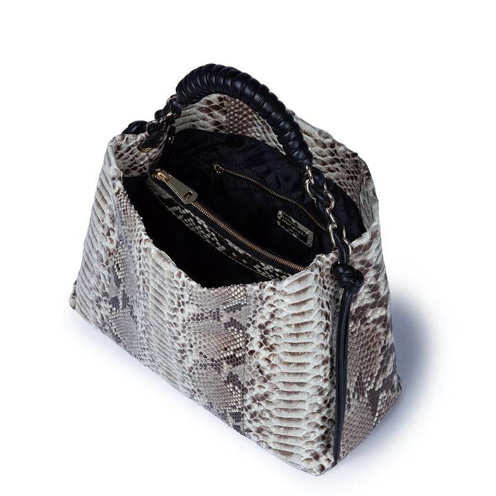 Roberta Gandolfi Amina Pitone large borsa a mano in pitone e finiture in pelle di vitello con manico tubolare fasciato e tracolla staccabile Novità