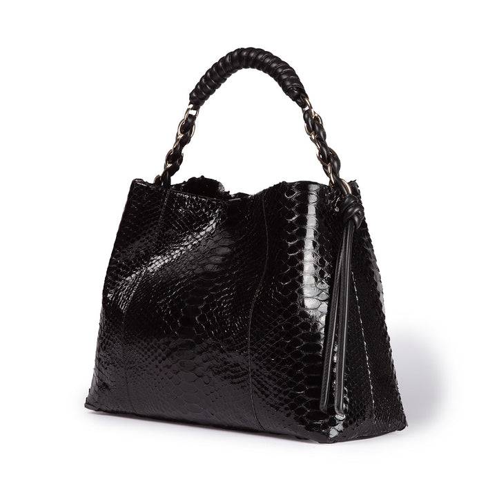 Roberta Gandolfi Amina Pitone large borsa a mano in pitone e finiture in pelle di vitello con manico tubolare fasciato e tracolla staccabile Saldi Di Fabbrica