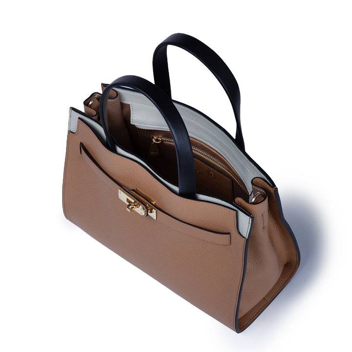 Roberta Gandolfi Frida Handbag in pelle martellata con tracolla logata in tessuto regolabile Vendita calda